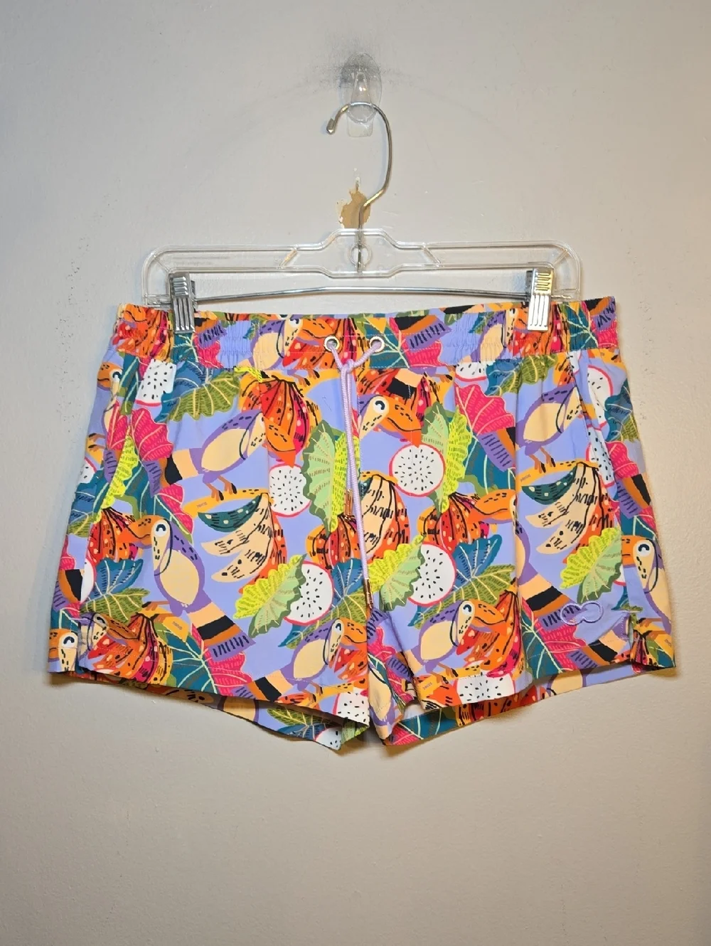 2eros Printed Bronte Lined Colorful Swim Trunks Shorts Aves Purple NWOT